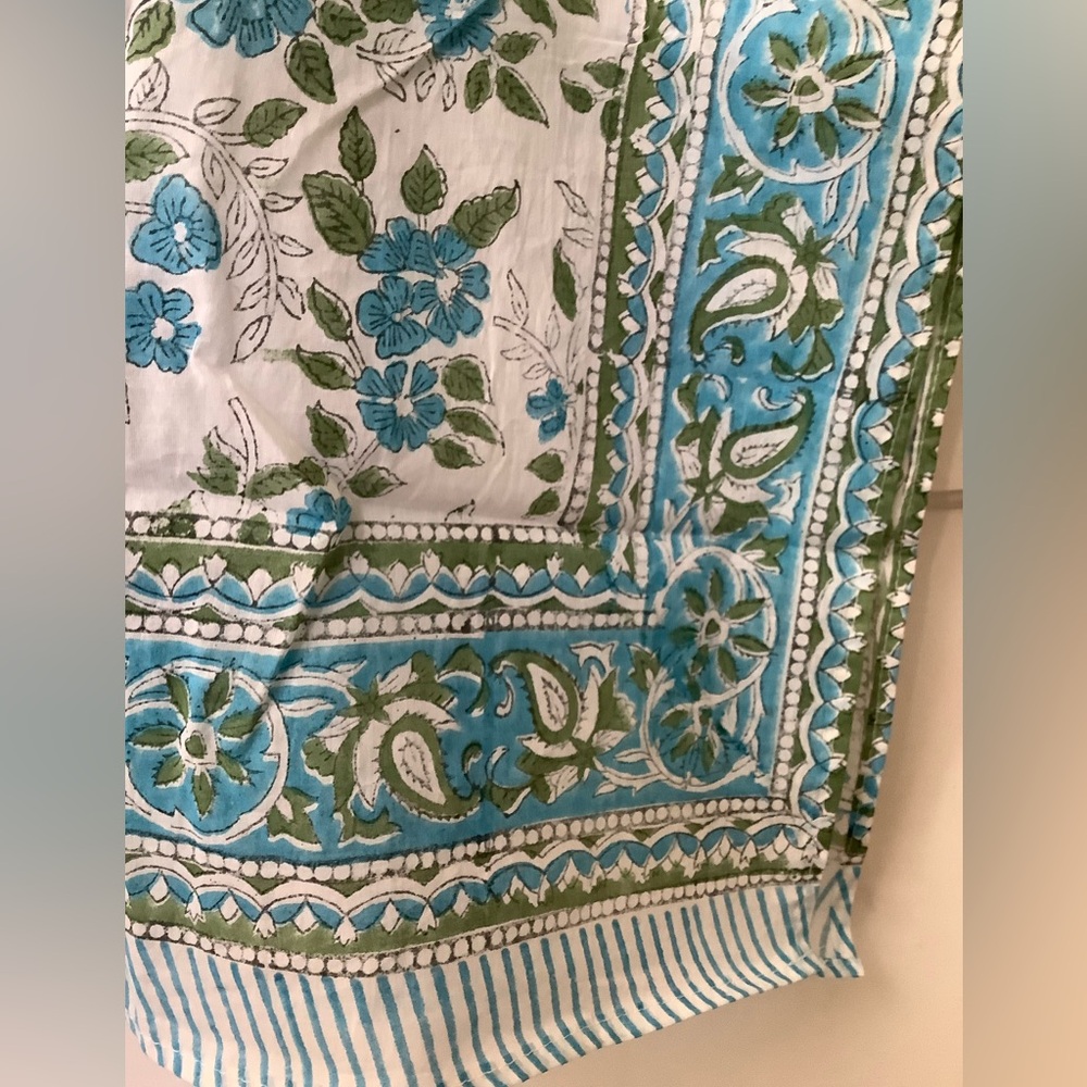 NWOT - Kaftan. One size, stunning blue green Floral India Block Print Elegant - Picture 3 of 6